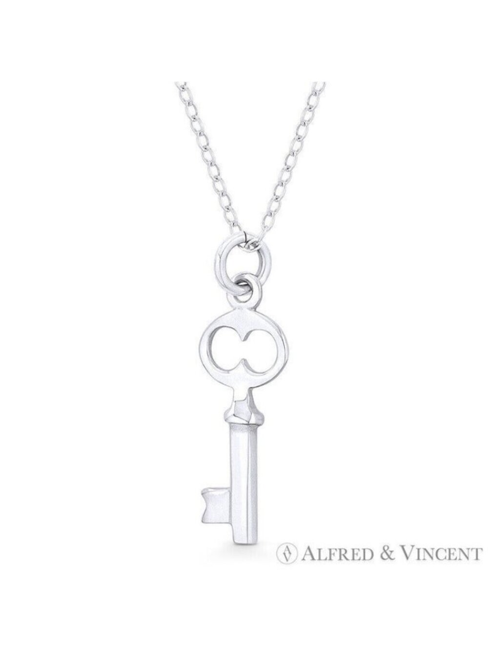 Skeleton Key-to-Heart Love Charm 25.5x8mm Pendant in .925 Sterling Silver